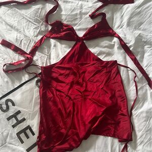 SHEIN VCAY Tie Backless Halter Neck Dress Burgundy Size S OFFER PRICE MUST GO